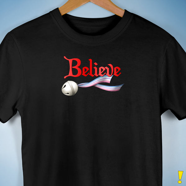 Believe Bigender Pride Flag Jingle Bell Premium Unisex T-Shirt - Black
